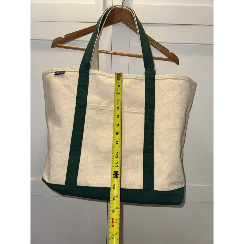 Lands End Boat and Tote XL Tote Bag Handbag Green Ivory USA - Picture 3 of 10